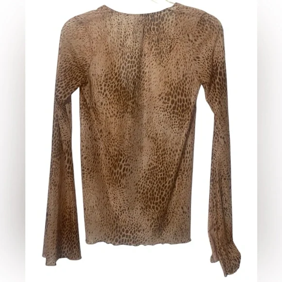 Motel Leony Cardi Sand Leopard Mesh Tie in Front Top Size Medium - Picture 2 of 5